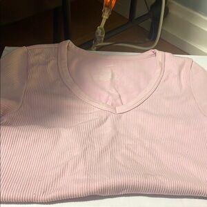 Light Pink Ribbed V-Neck Top